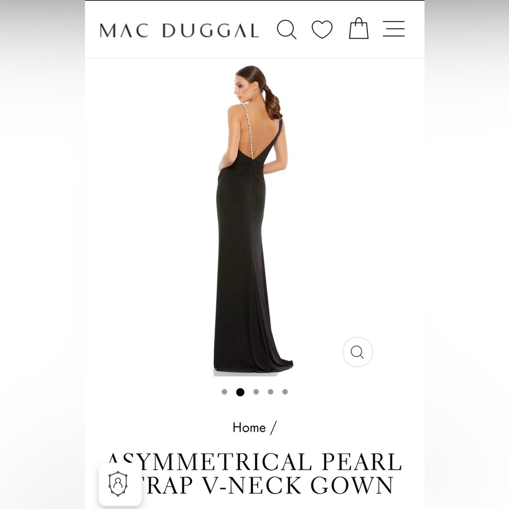 MAC DUGGAL- ASYMMETRICAL PEARL STRAP V-NECK GOWN